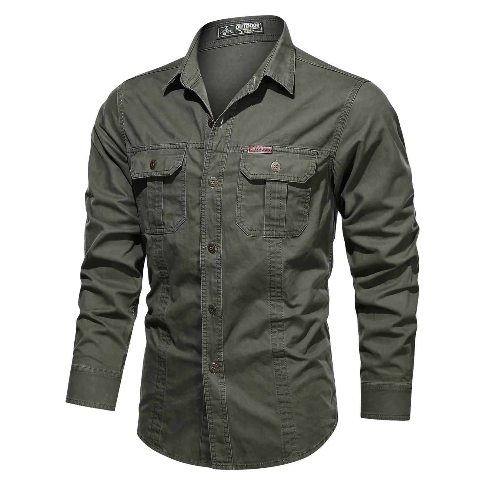 2023 Cargo Shirt Men Casual Cotton Shirts Militar Overshirt Blue / Green / Khaki Plus Size 4XL Spring Autumn Long Sleeve Shirt - Image 8