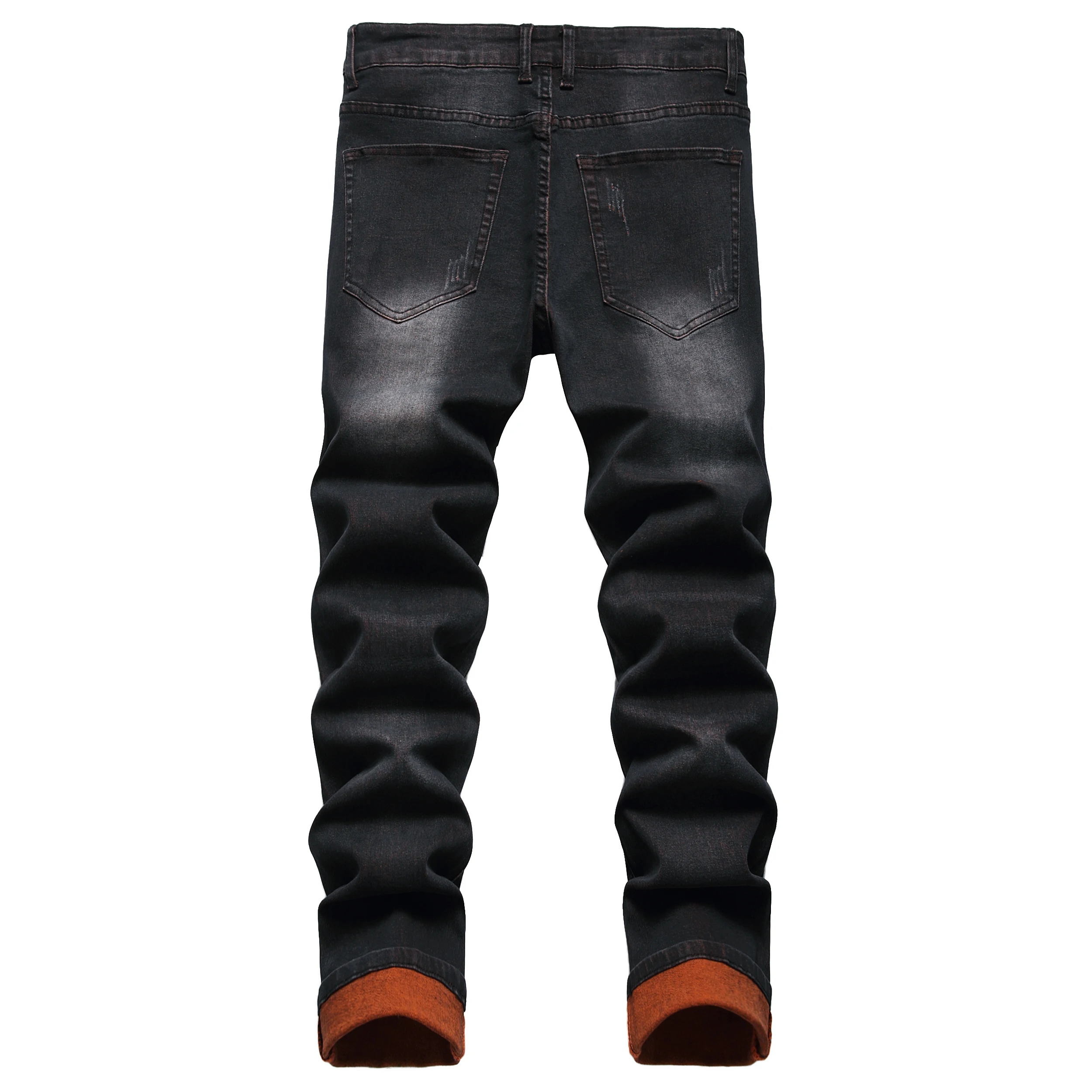 Men's black distressed jeans Men's orange distressed long pants Casual party stretch denim long pants 511 - Image 2