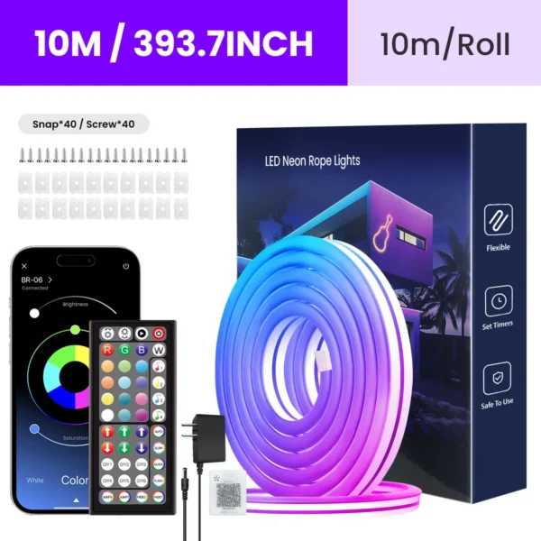Neon LED Rope Lights,  LED Lights For Bedroom Flexible LED Light Strip With Remote And APP Control RGB Lighting Strip - Image 7