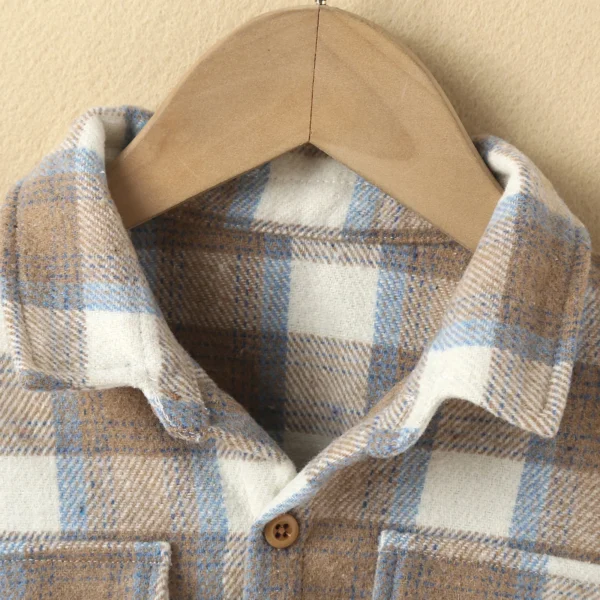 2021-11-12 Lioraitiin 2-7Y Autumn Causal Baby Boys Girl’s Lapel Shirt Outfits Long Sleeves Plaid Printed Single-breasted Jacket - Image 3