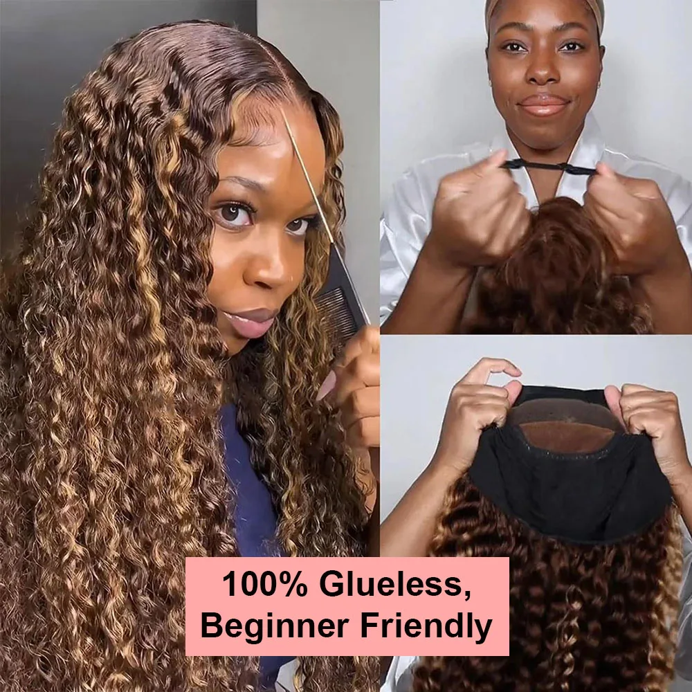 4/27 Ombre Curly Highlight Wig Human Hair Preplucked 7x5 Lace Closure Glueless Wigs Human Hair Deep Wave Ready To Wear For Women - Image 2