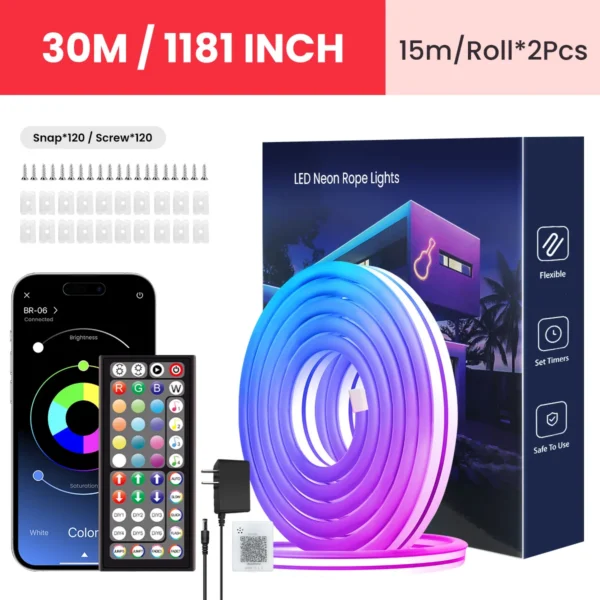 Neon LED Rope Lights,  LED Lights For Bedroom Flexible LED Light Strip With Remote And APP Control RGB Lighting Strip - Image 10