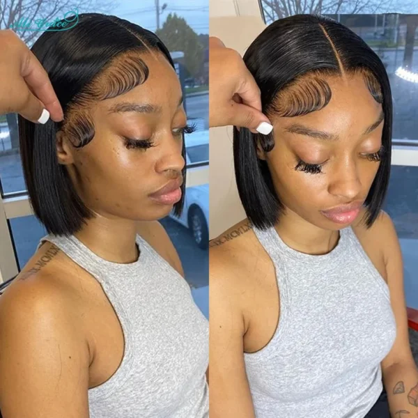 Ali Grace Straight Hair Bob Wigs 4x4 13x4 Lace Front Human Hair Wigs Brazilian Straight Hair Pre-Plucked Blunt Bob Wig Clearance - Image 5