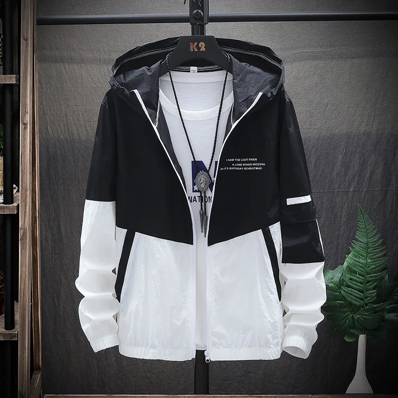 Summer Men's Sun Protection Shirt Thin Quick Drying Hood Windproof Jacket Breathable Letter Print Casual and Versatile Cardigan - Image 3