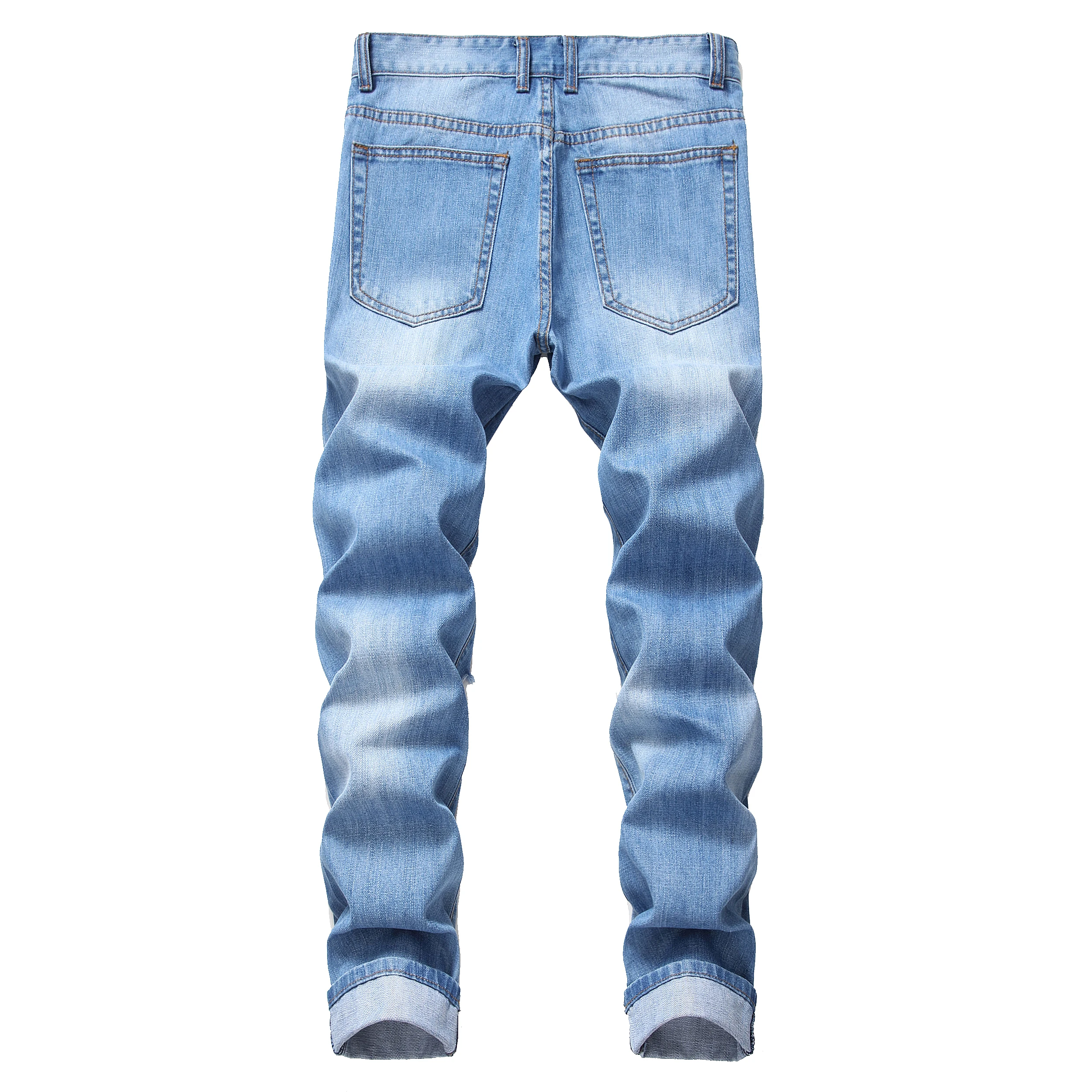 Men's Light Blue Jeans; Men's Fashionable Distressed Jeans; Party Suitable Jeans 305L - Image 2