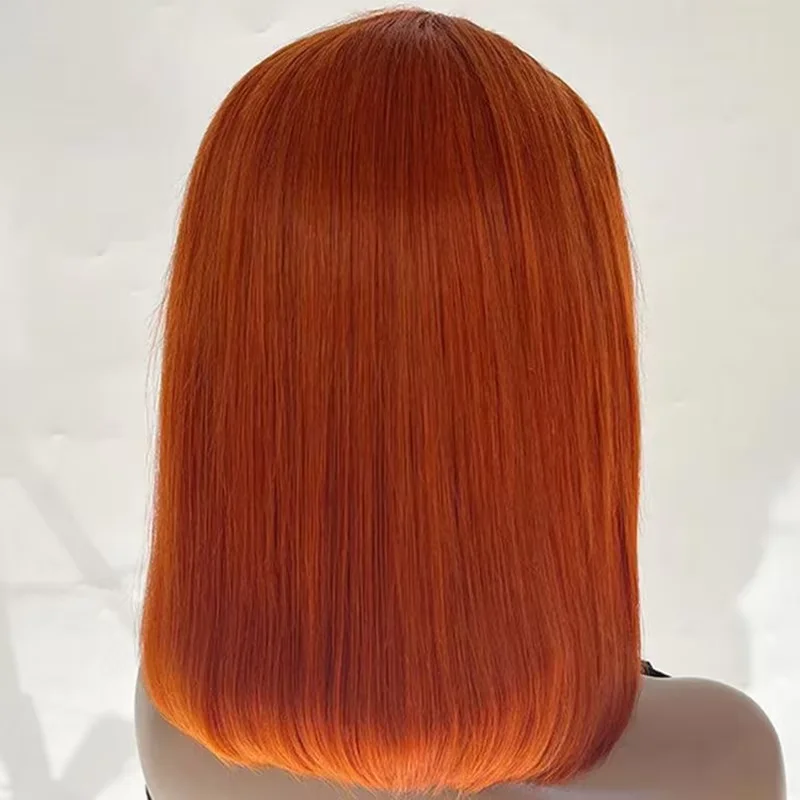 GluelessGinger Short Bob Human Hair Wigs 12 Inch #350 Orange Straight 13x4 Lace Frontal Wig for Women Brazilian Hair Colored Wig - Image 4