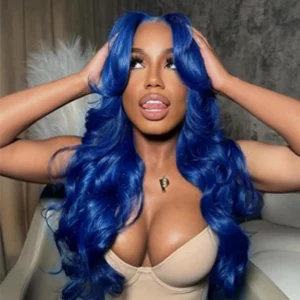 13x4 13x6 Body Wave Royal Blue Colored Lace Front Wigs For Women Brazilian Transparent Lace Frontal Wigs Human Hair Pre Plucked