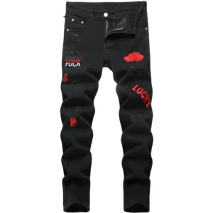 Boy's Embroidered Skinny Fit Ripped Destroyed Distressed Fashion Kids Denim Jeans Pants