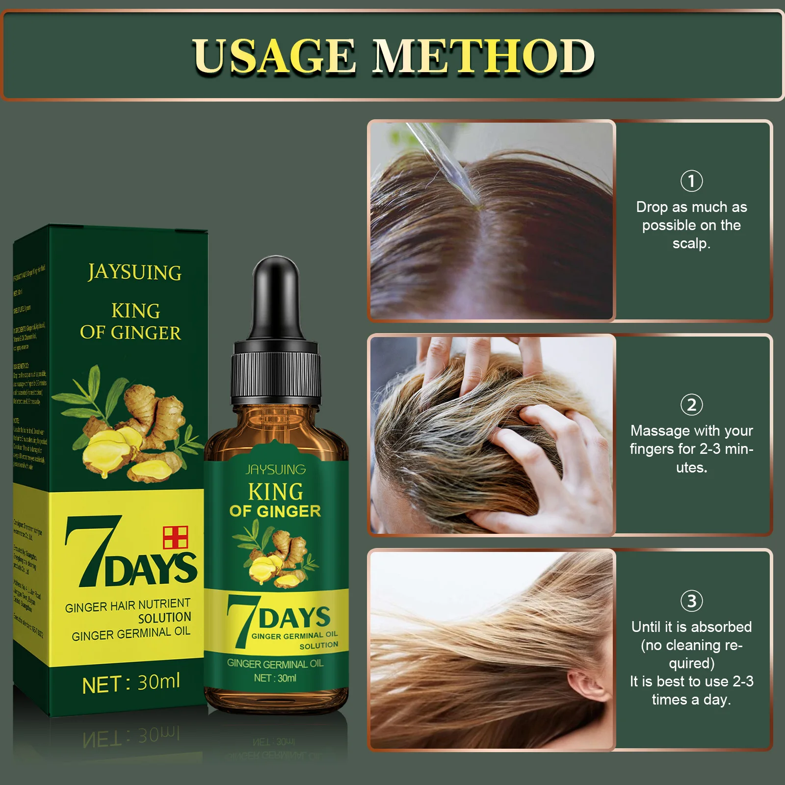 Jaysuing 7days Ginger Hair Treatment Nutrient Solution Moisturizing Repair Hair Growth Liquid Smoothing Ginseng Germinal Oil - Image 3