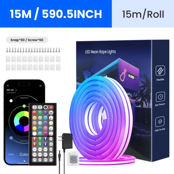 Neon LED Rope Lights,  LED Lights For Bedroom Flexible LED Light Strip With Remote And APP Control RGB Lighting Strip - Image 9