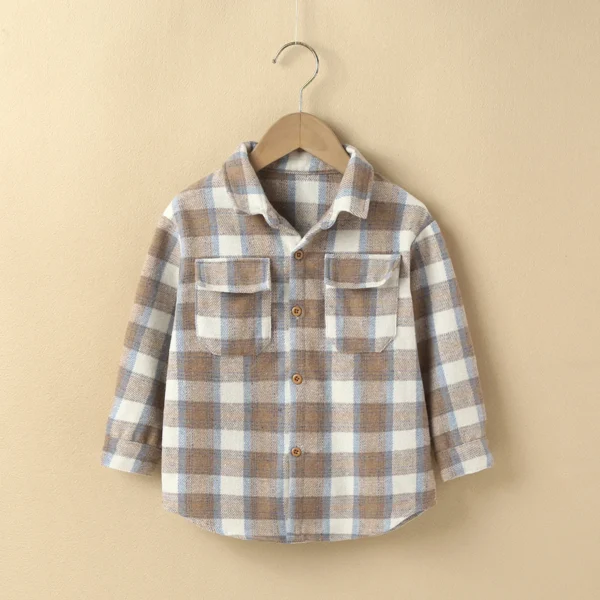 2021-11-12 Lioraitiin 2-7Y Autumn Causal Baby Boys Girl’s Lapel Shirt Outfits Long Sleeves Plaid Printed Single-breasted Jacket - Image 2