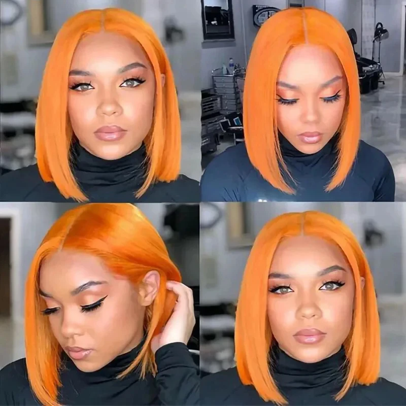 GluelessGinger Short Bob Human Hair Wigs 12 Inch #350 Orange Straight 13x4 Lace Frontal Wig for Women Brazilian Hair Colored Wig - Image 6