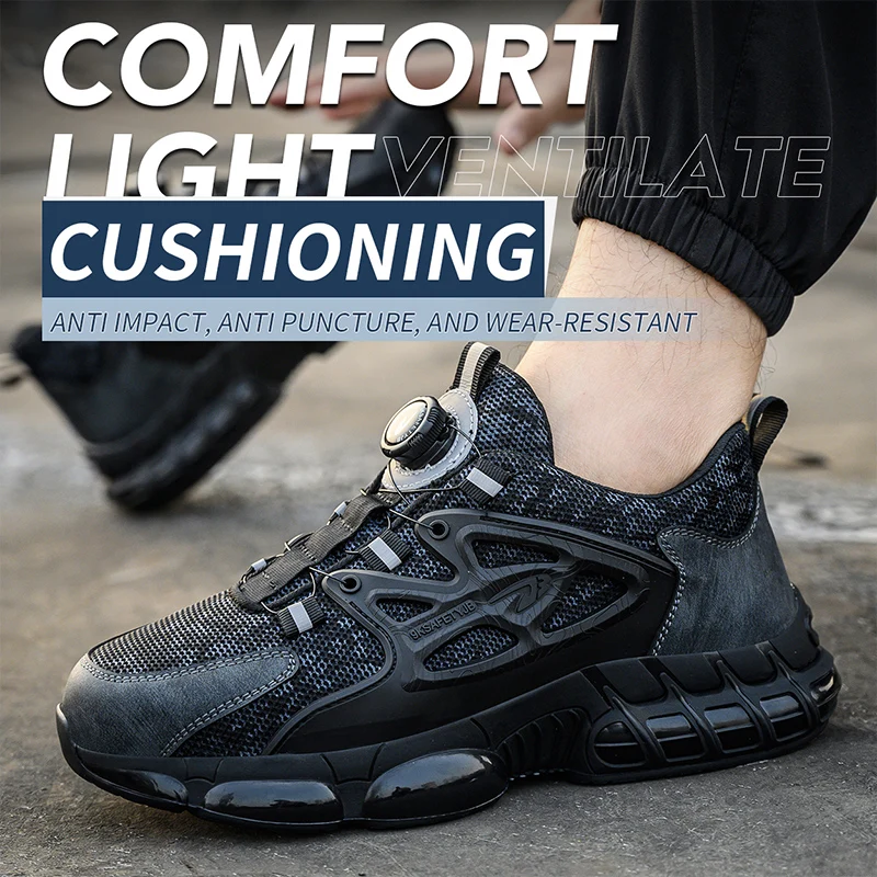 Slack-stab-proof work shoes with elastic buttons and lace-up - Image 6