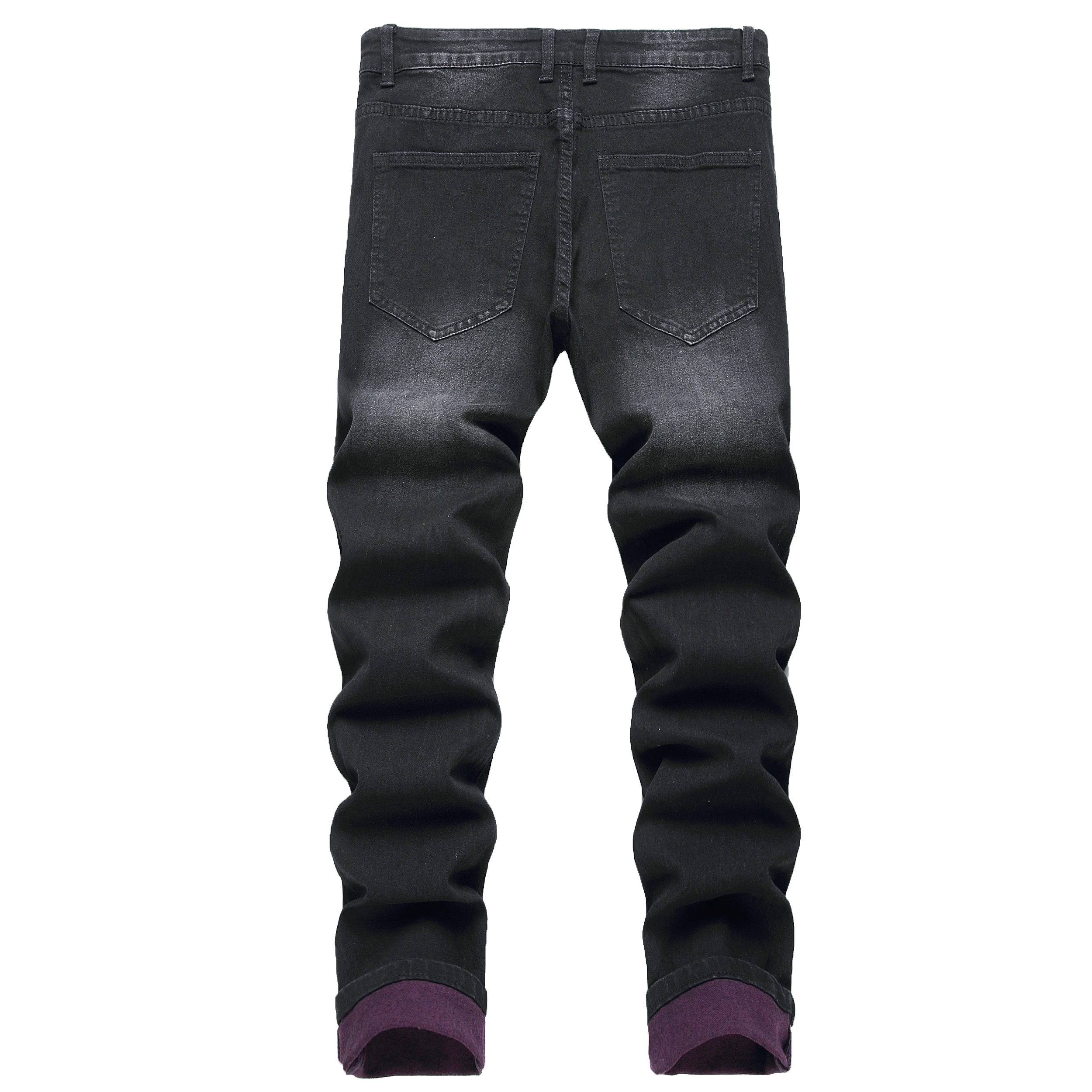 Men's Black Fashion Ripped Jeans, Classic Purple Ripped Slim Fit Jeans 517 - Image 2