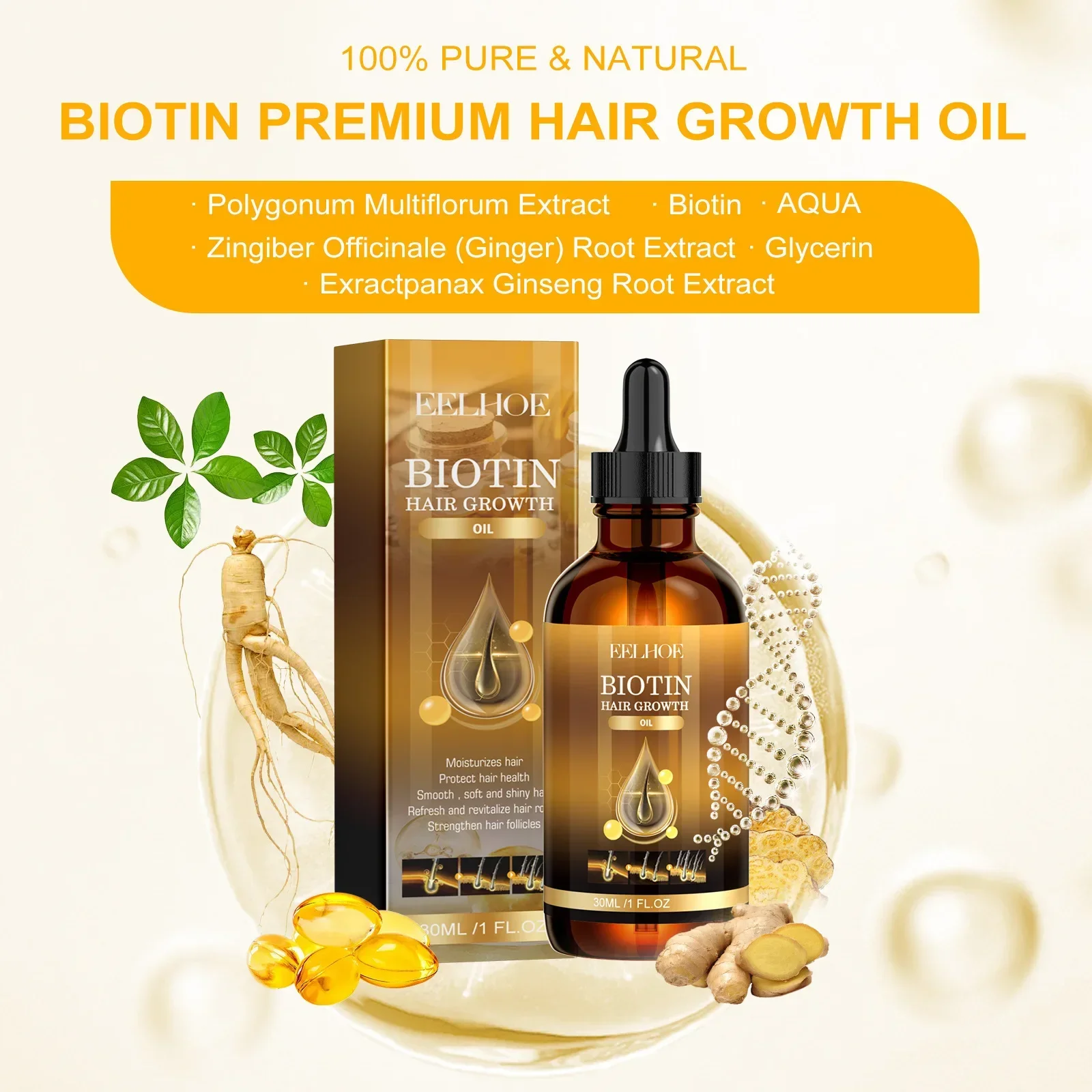 EELHOE Biotin Hair Spray Repair Baldness Scalp Treatment Dense Hair Growth Strengthening Hair Fast Growth Serum 30ml - Image 6