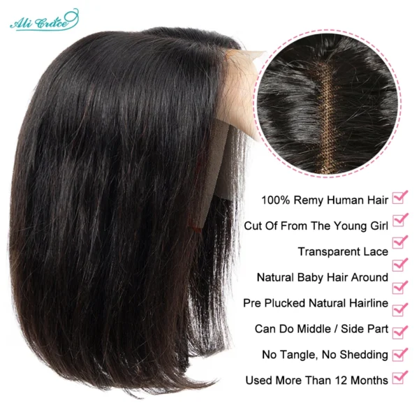 Ali Grace Straight Hair Bob Wigs 4x4 13x4 Lace Front Human Hair Wigs Brazilian Straight Hair Pre-Plucked Blunt Bob Wig Clearance - Image 3