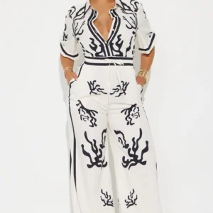 Picture This Wide Leg Satin Jumpsuit - White/combo