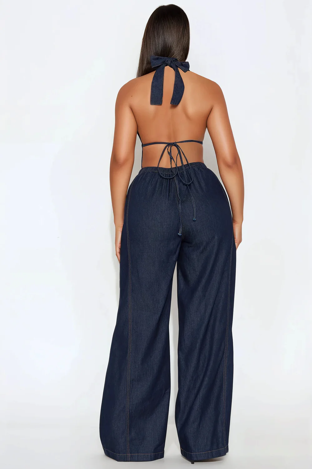 Enza Halter Denim Jumpsuit - Dark Wash - Image 4