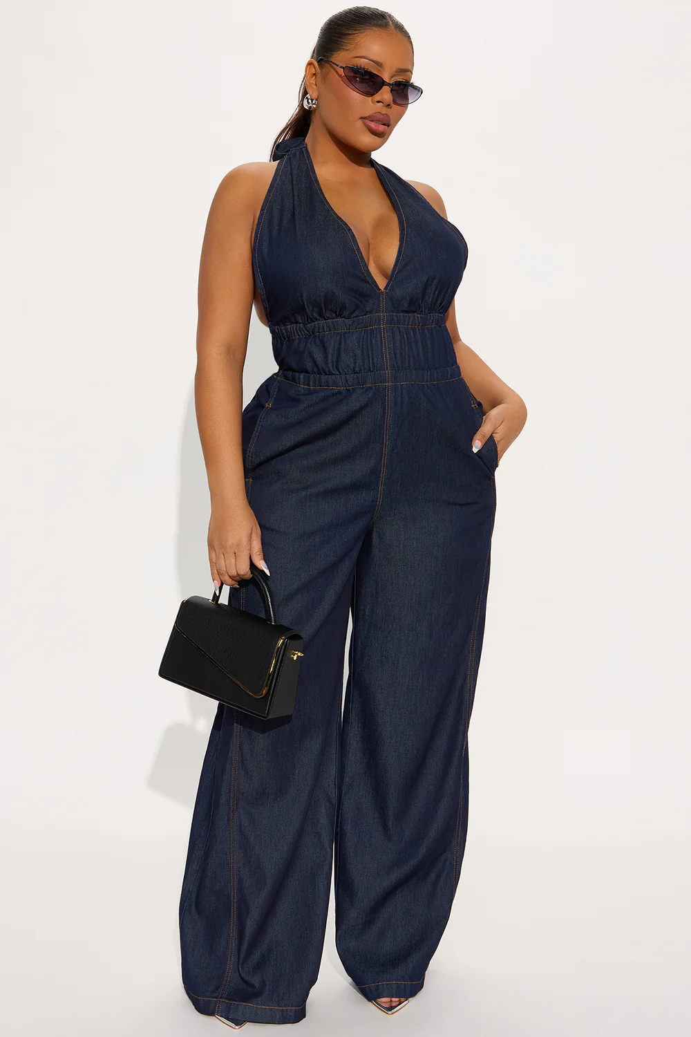 Enza Halter Denim Jumpsuit - Dark Wash - Image 5