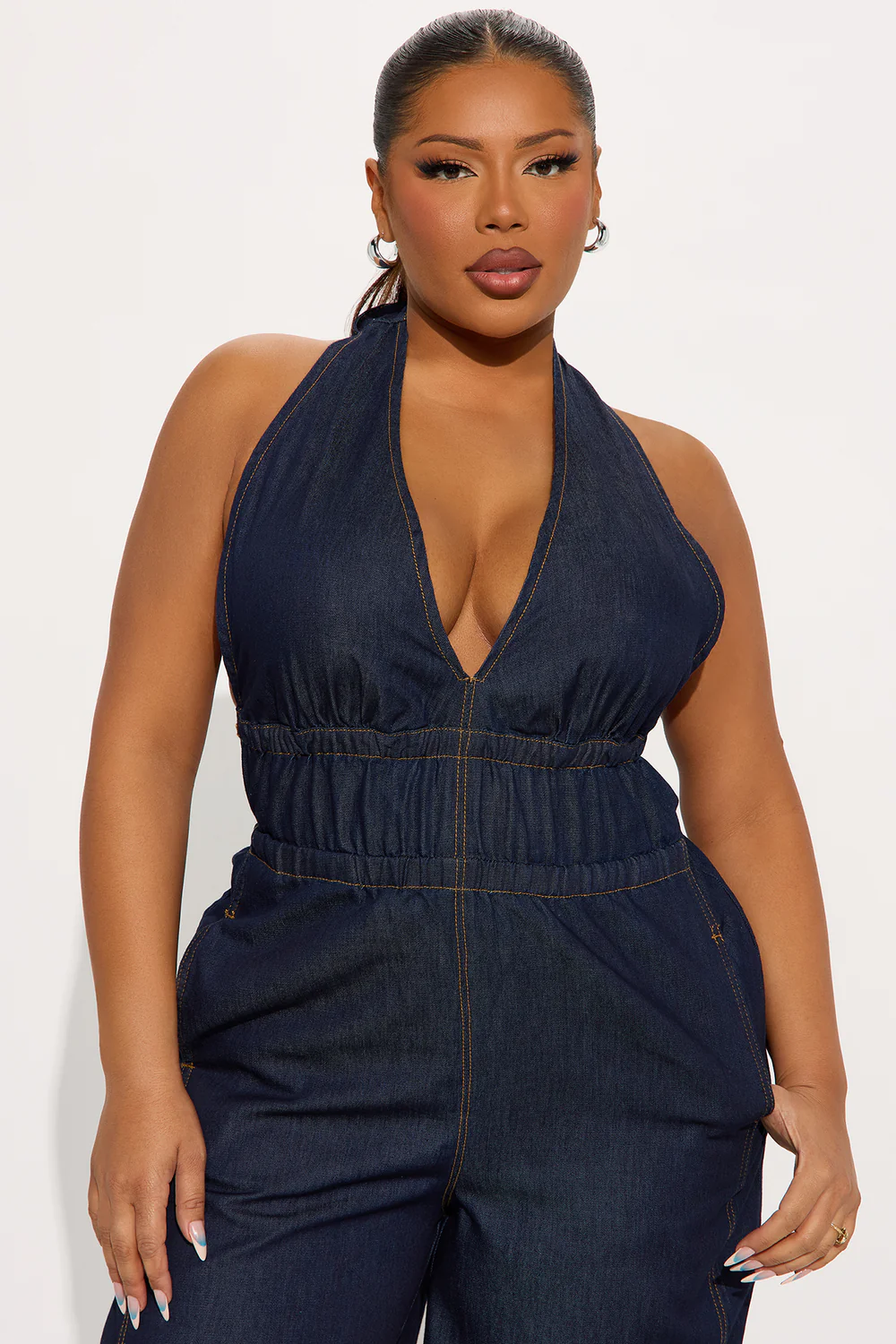 Enza Halter Denim Jumpsuit - Dark Wash - Image 7