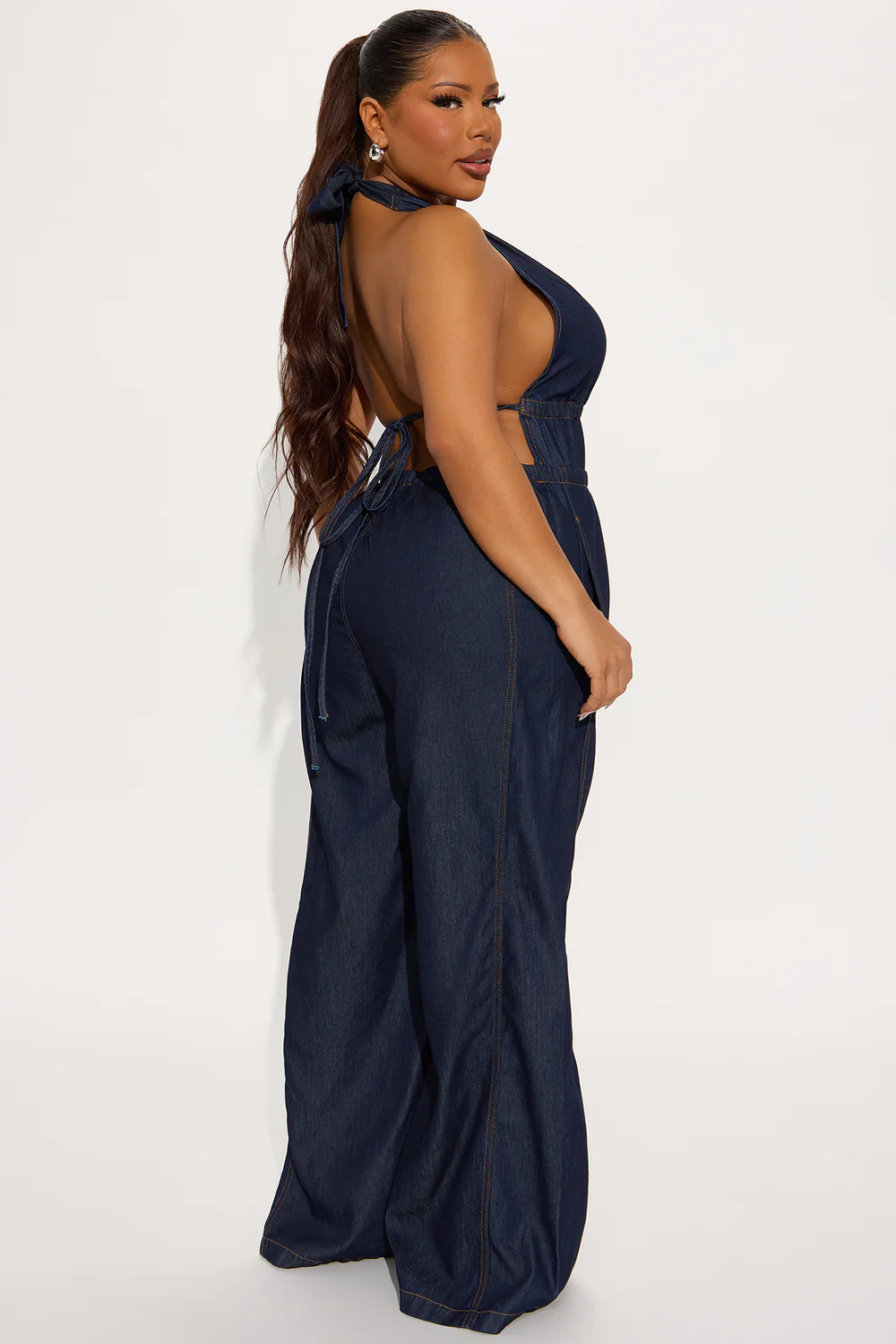 Enza Halter Denim Jumpsuit - Dark Wash - Image 6