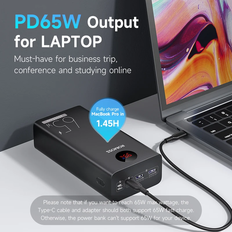 ROMOSS PEA40PRO Power Bank 40000mAh 65W Fast Charge USB C External Battery Portable Powerbank for Laptop iPhone 15 Xiaomi Huawei - Image 3