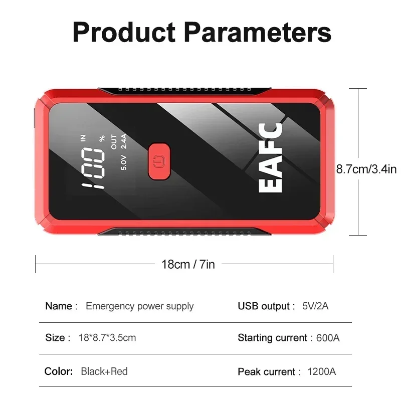 2000A/1200A Jump Starter Power Bank Portable 12V Car Battery Booster Charger LED Light For Petrol Diesel 6.0L/4.0L Car Starter - Image 6