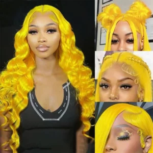 32 Inch Yellow Lace Front Wig Human Hair 13x6 Raw Body Wave Transparent Lace 13x6 Wig 613 Colored Virgin Hair Wigs For Women