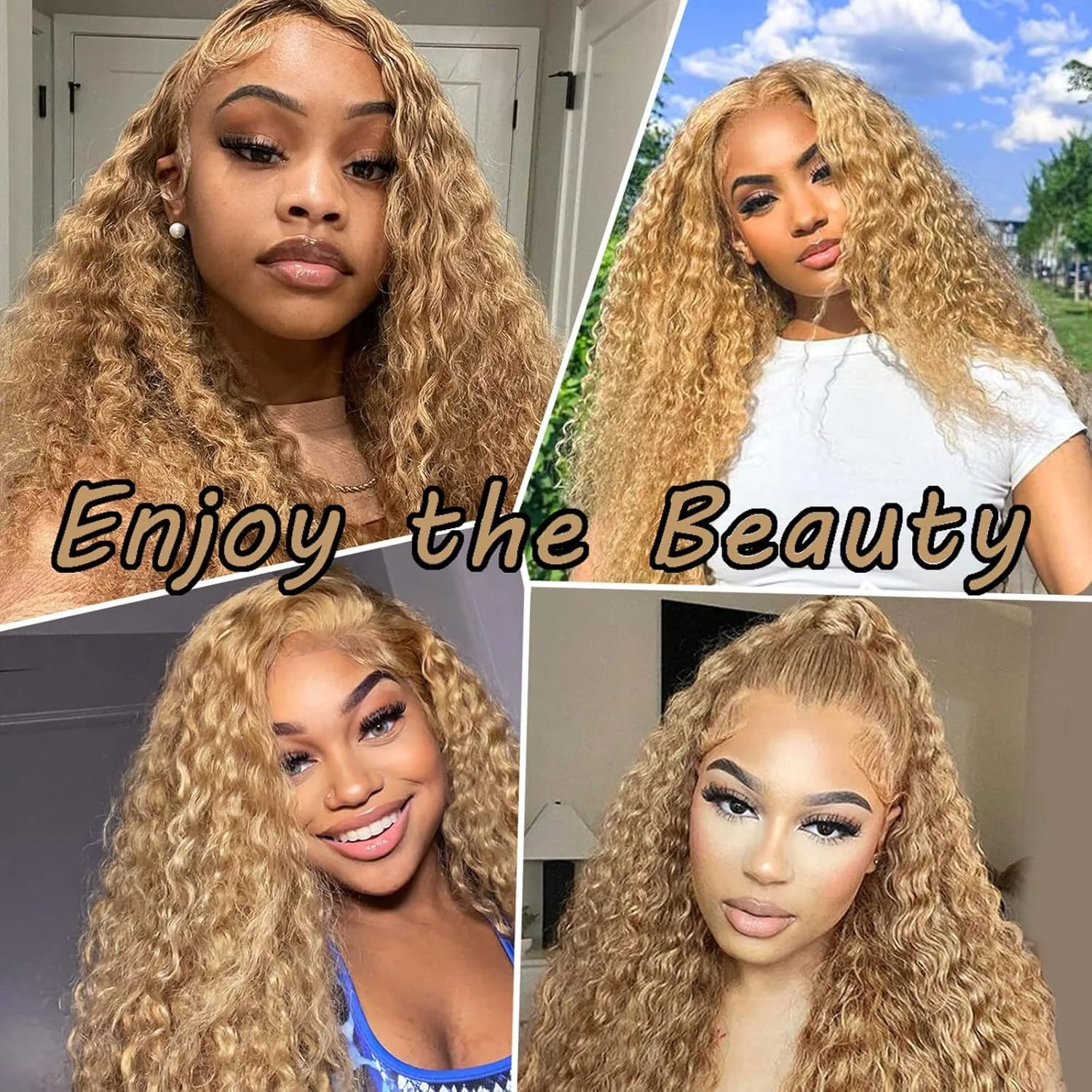 Honey Blonde Lace Front Curly Wigs Human Hair Deep Wave 13x6 HD Lace Frontal Wigs for Women 30 inch Colored Wigs Cheap on Sale - Image 5