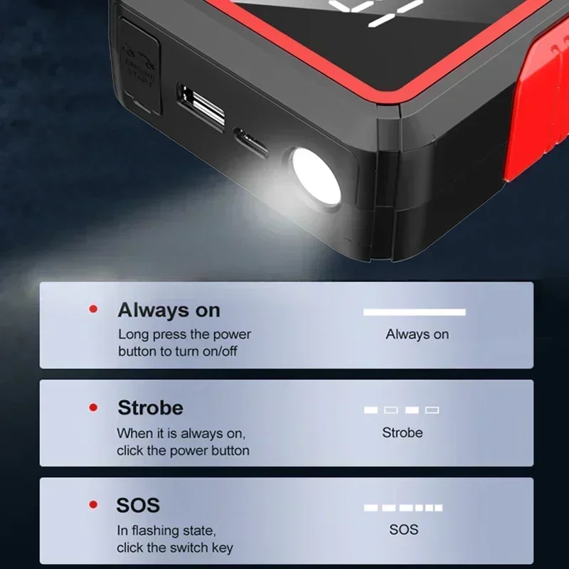 2000A/1200A Jump Starter Power Bank Portable 12V Car Battery Booster Charger LED Light For Petrol Diesel 6.0L/4.0L Car Starter - Image 3