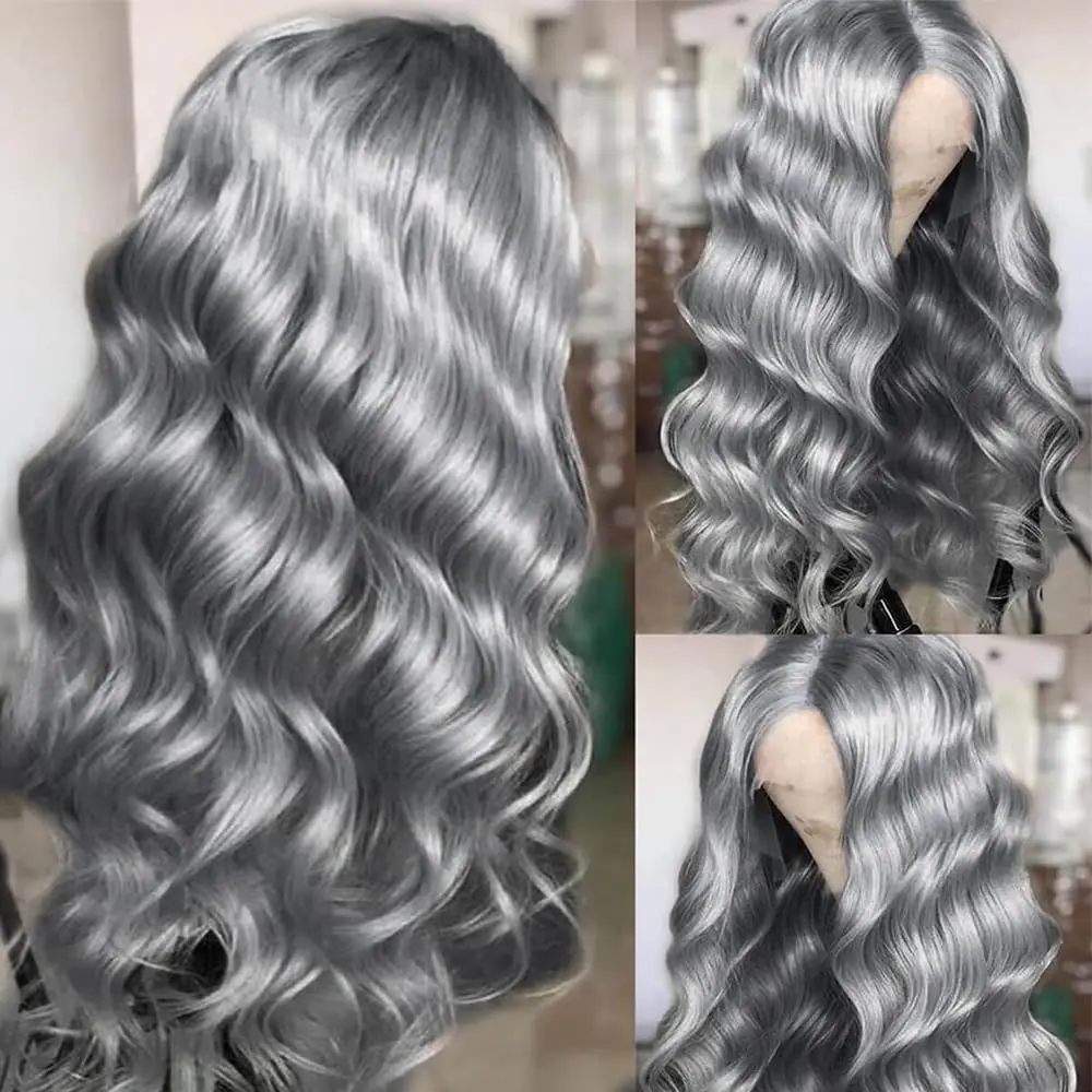Cosplay Body Wave Silver Grey 13X4 Lace Front Wigs Human Hair 13x6 HD Lace Front Wigs Remy Brazilian 613 Colored Human Hair Wigs - Image 4