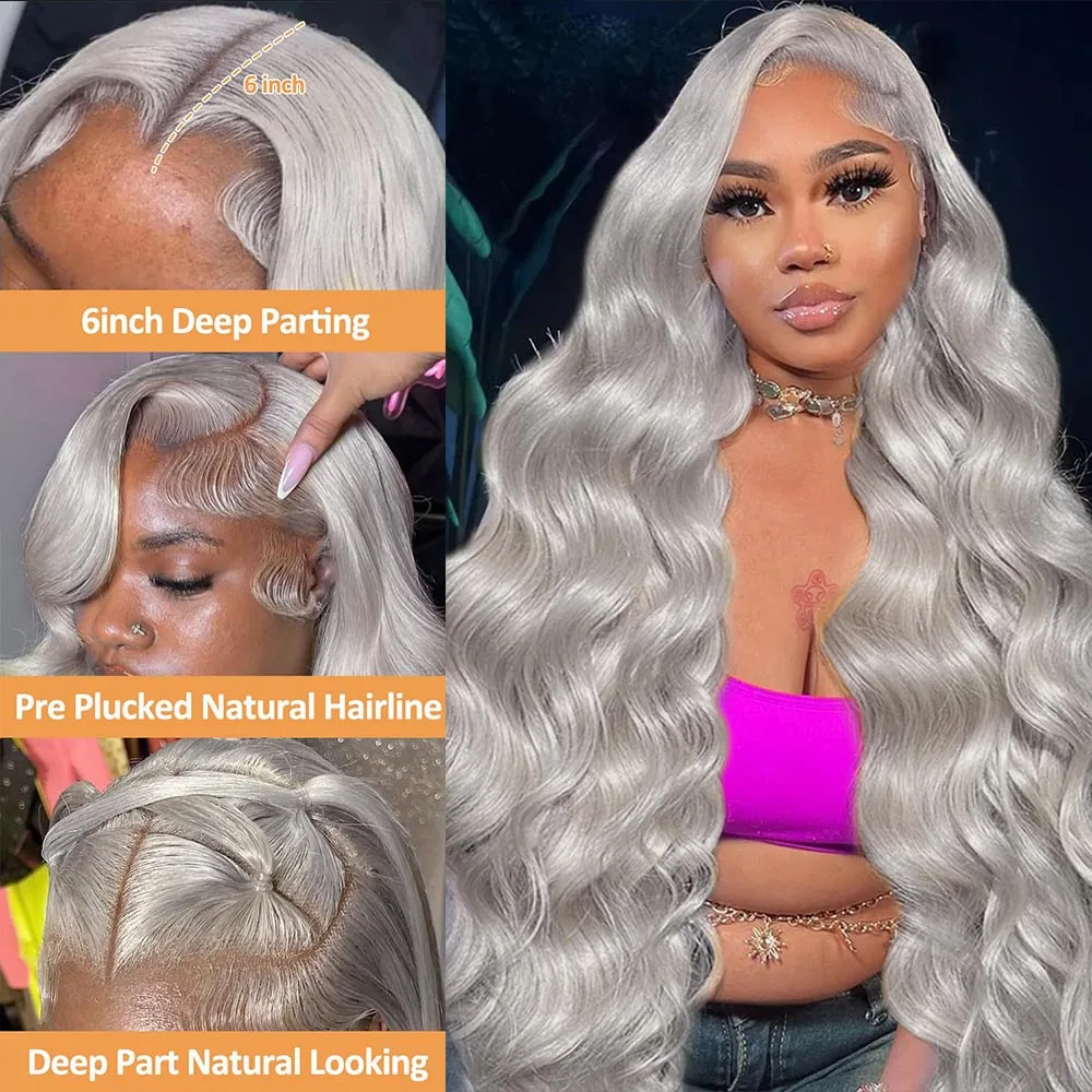Cosplay Body Wave Silver Grey 13X4 Lace Front Wigs Human Hair 13x6 HD Lace Front Wigs Remy Brazilian 613 Colored Human Hair Wigs - Image 2
