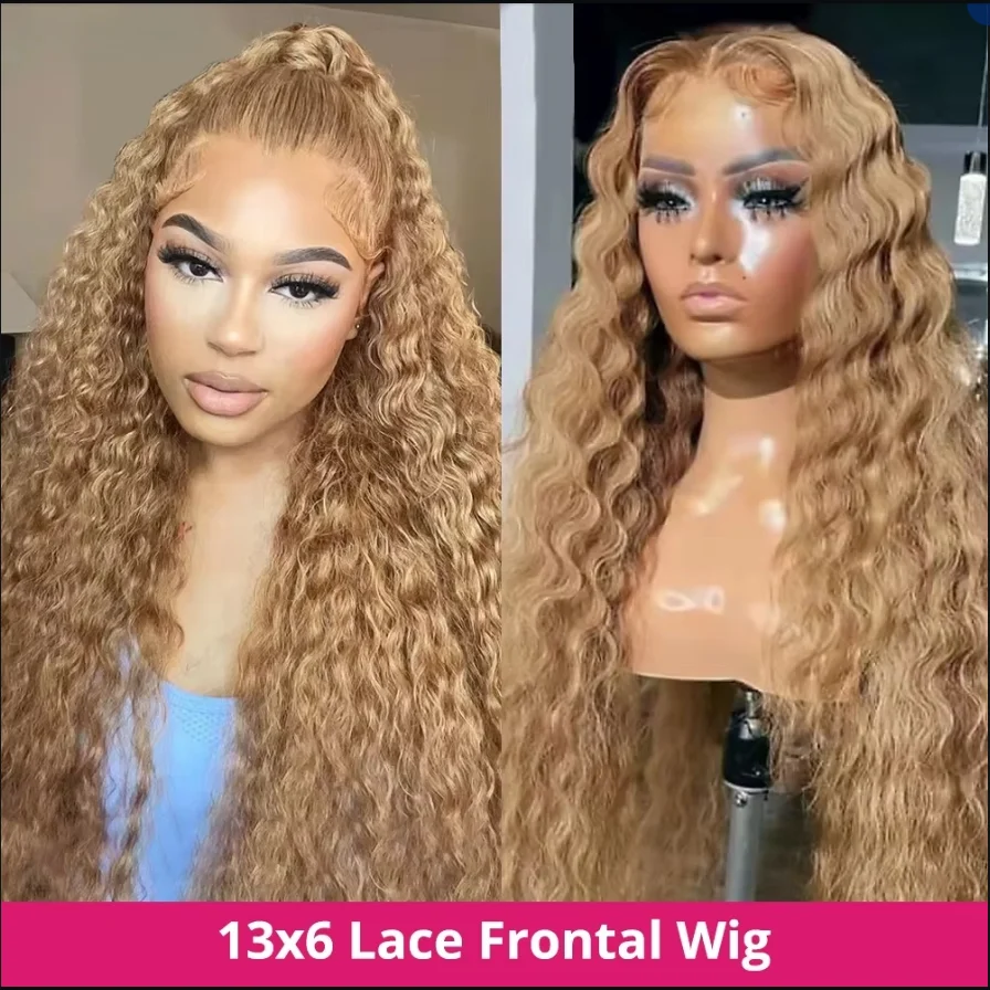 Honey Blonde Lace Front Curly Wigs Human Hair Deep Wave 13x6 HD Lace Frontal Wigs for Women 30 inch Colored Wigs Cheap on Sale - Image 2