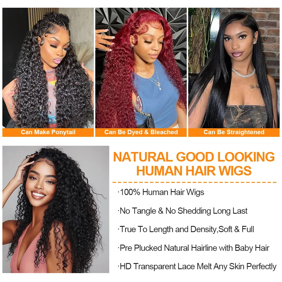100% Human Hair 13x6 HD Transparent Deep Wave Lace Frontal Wigs 13x4 Water Curly Lace Front Wig 30 40 Inch Kinky Brazilian Black - Image 5