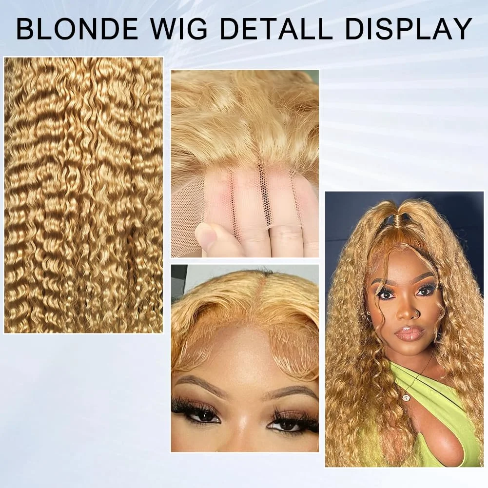 Honey Blonde Lace Front Curly Wigs Human Hair Deep Wave 13x6 HD Lace Frontal Wigs for Women 30 inch Colored Wigs Cheap on Sale - Image 4