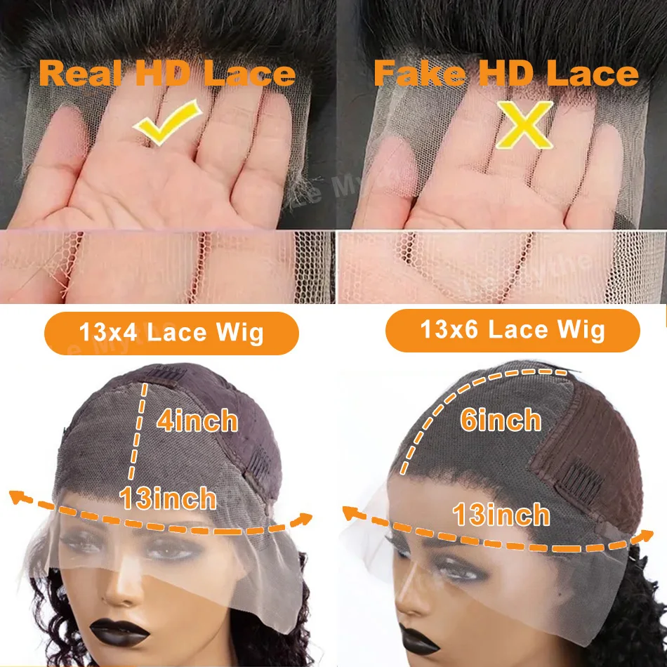 100% Human Hair 13x6 HD Transparent Deep Wave Lace Frontal Wigs 13x4 Water Curly Lace Front Wig 30 40 Inch Kinky Brazilian Black - Image 6