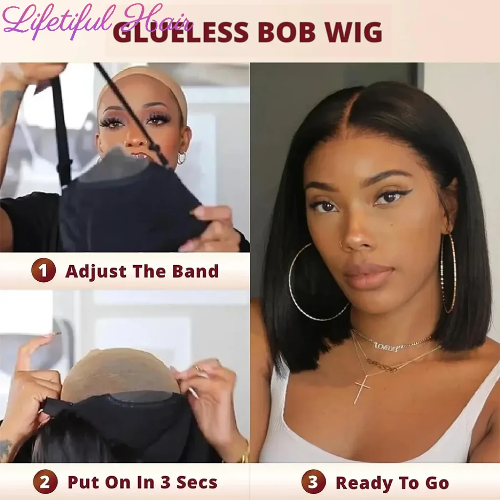 Glueless Bob Hair Wig Human Hair Ready To Wear Straight Transprent 4x4 Lace Closure Wigs For Women Glueless Wigs Human Hair - Image 5