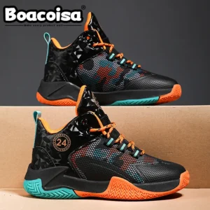 Boacoisa Children's Basketball Shoes Training Competition Mesh Outdoor Sports Running Sneakers Breathable for Boys Girls
