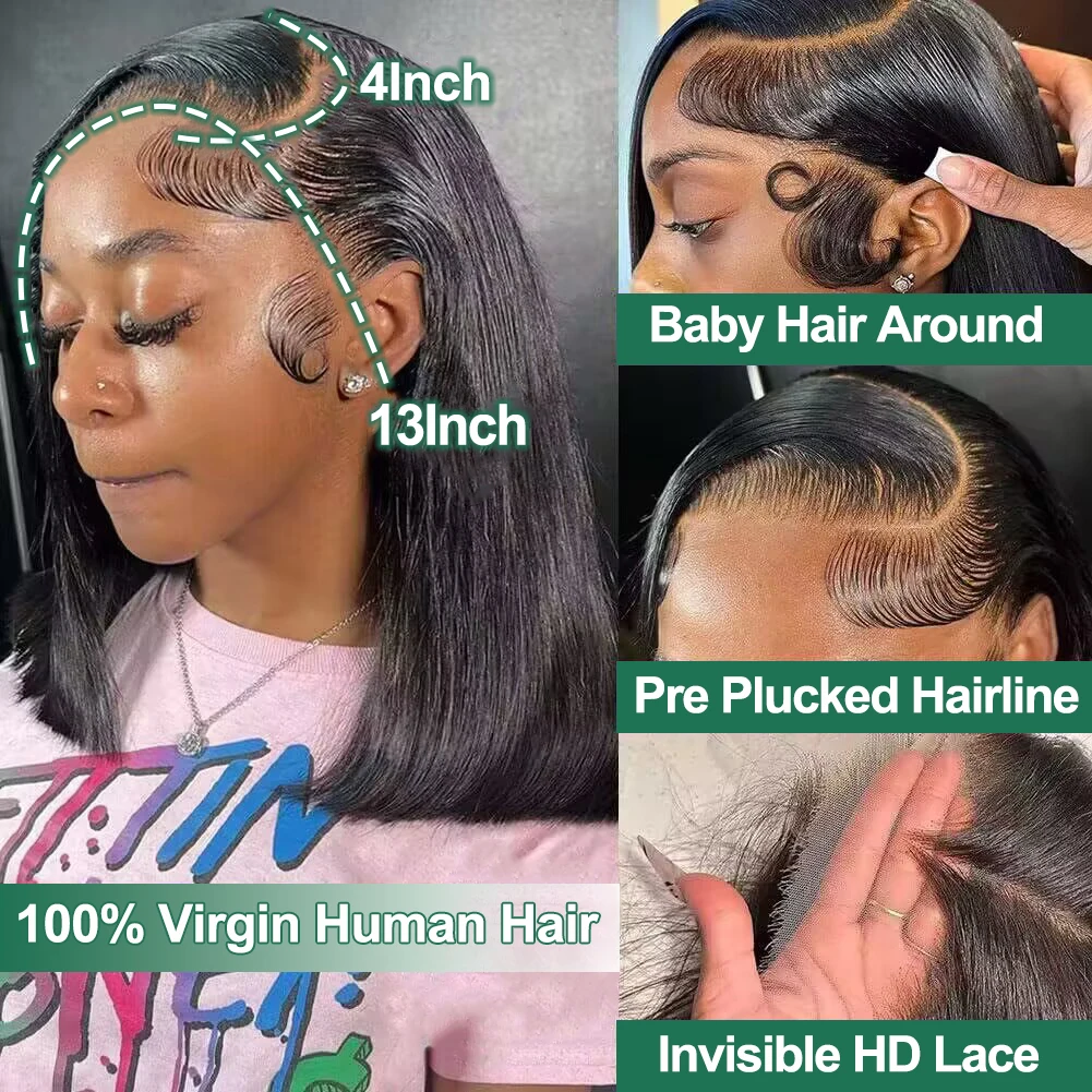 Bob Wig Human Hair 13X4 Lace Front Wig 180% Density Short Straight Frontal Bob Wig Transparent Lace Pre Plucked With Baby Hair - Image 2
