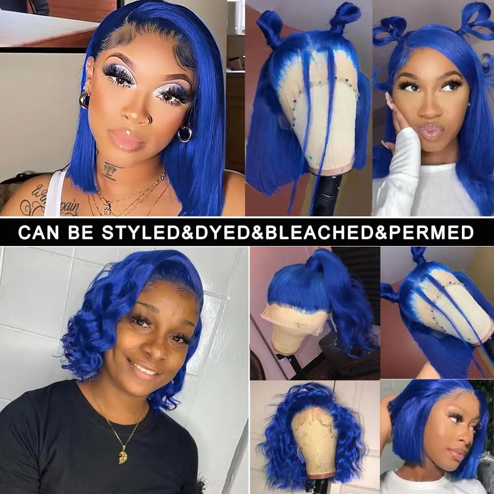 Blue Color Straight Short Bob Lace Frontal Wig 13X4 Lace Front Bob Human Hair Wigs Transparent Lace Bob Wig For Human Lace Wigs - Image 5