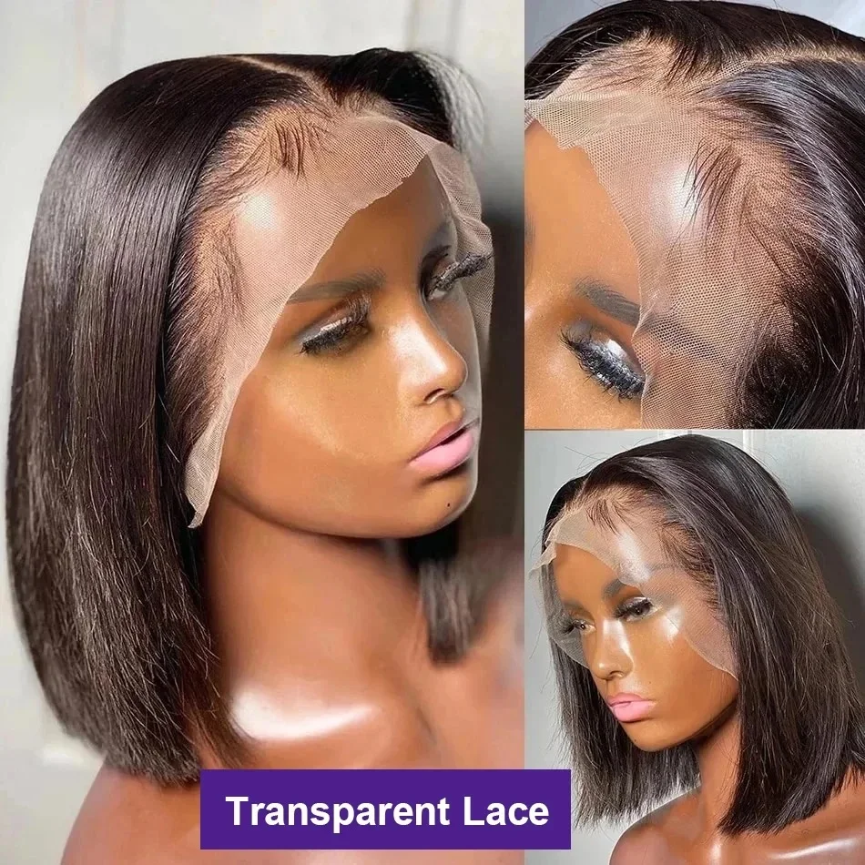 Bob Wig Human Hair 13X4 Lace Front Wig 180% Density Short Straight Frontal Bob Wig Transparent Lace Pre Plucked With Baby Hair - Image 3