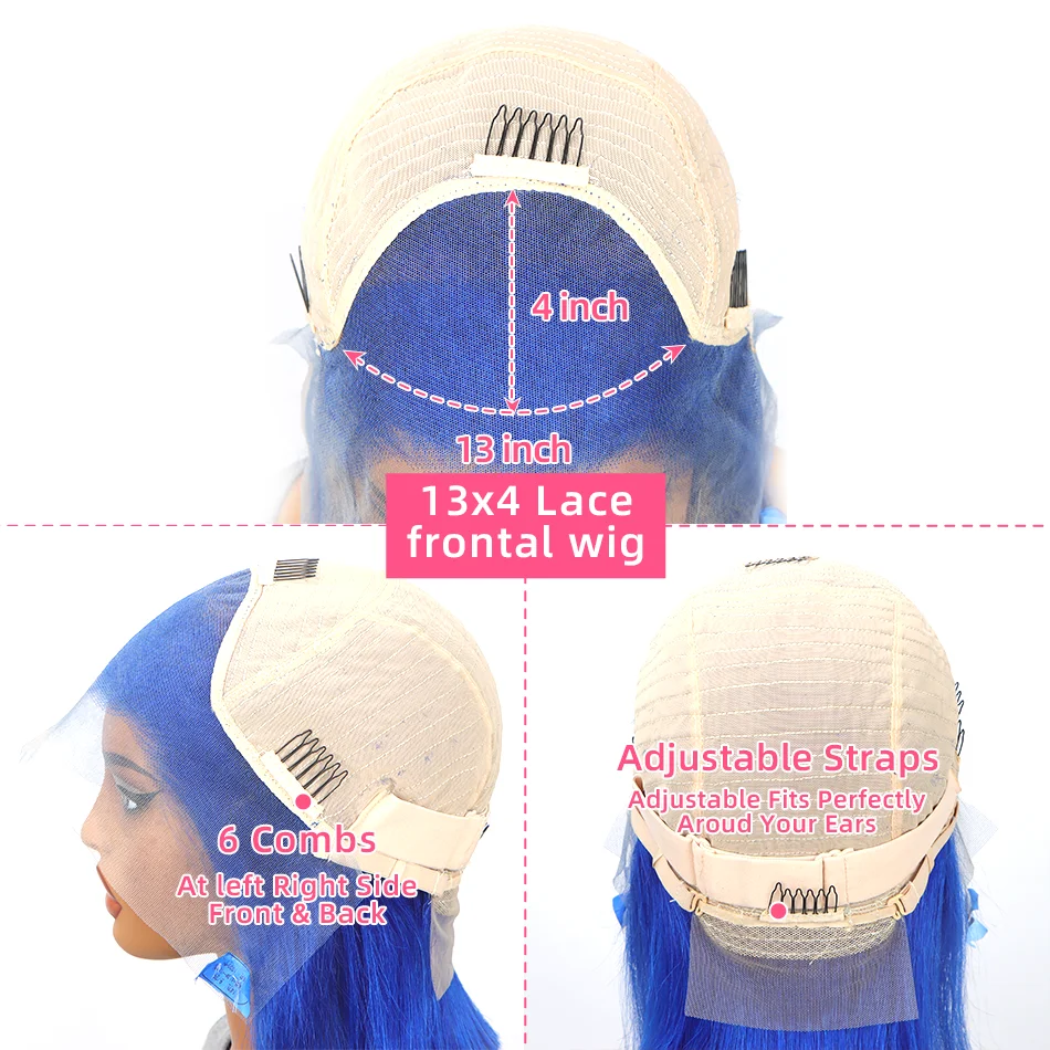 Blue Color Straight Short Bob Lace Frontal Wig 13X4 Lace Front Bob Human Hair Wigs Transparent Lace Bob Wig For Human Lace Wigs - Image 6